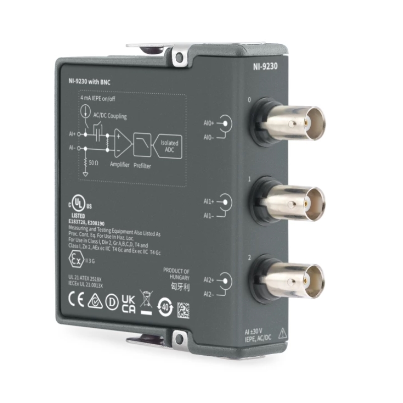 NI 9230 BNC, 3-Ch, + -30 V, 12.8 kS ch, 24-Bit, IEPE AI Module